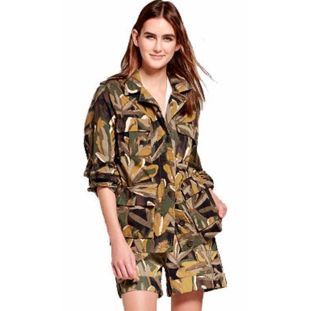 Who What Wear Leaf Camo Print Jacket Pockets Size Small